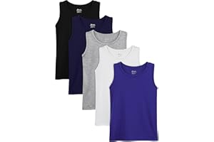 Poroka 5 Pack Boys' Tank Undershirt Sleeveless Tank Tops Assorted Colors Round Neck Cotton Tank Tops
