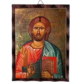 Threehoney Christian Orthodox Icon for Wall, 6.3" L X 4.7" w, Pantokrator | Pantokrator Christ Image Hanging Painting, Handmade Solid Wood Decorative, Home and Church Decoration