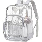 Clear Backpack for School Girls Women, Boys Kids Heavy Duty PVC Transparent Backpacks See Through Clear Bookbags Light Grey