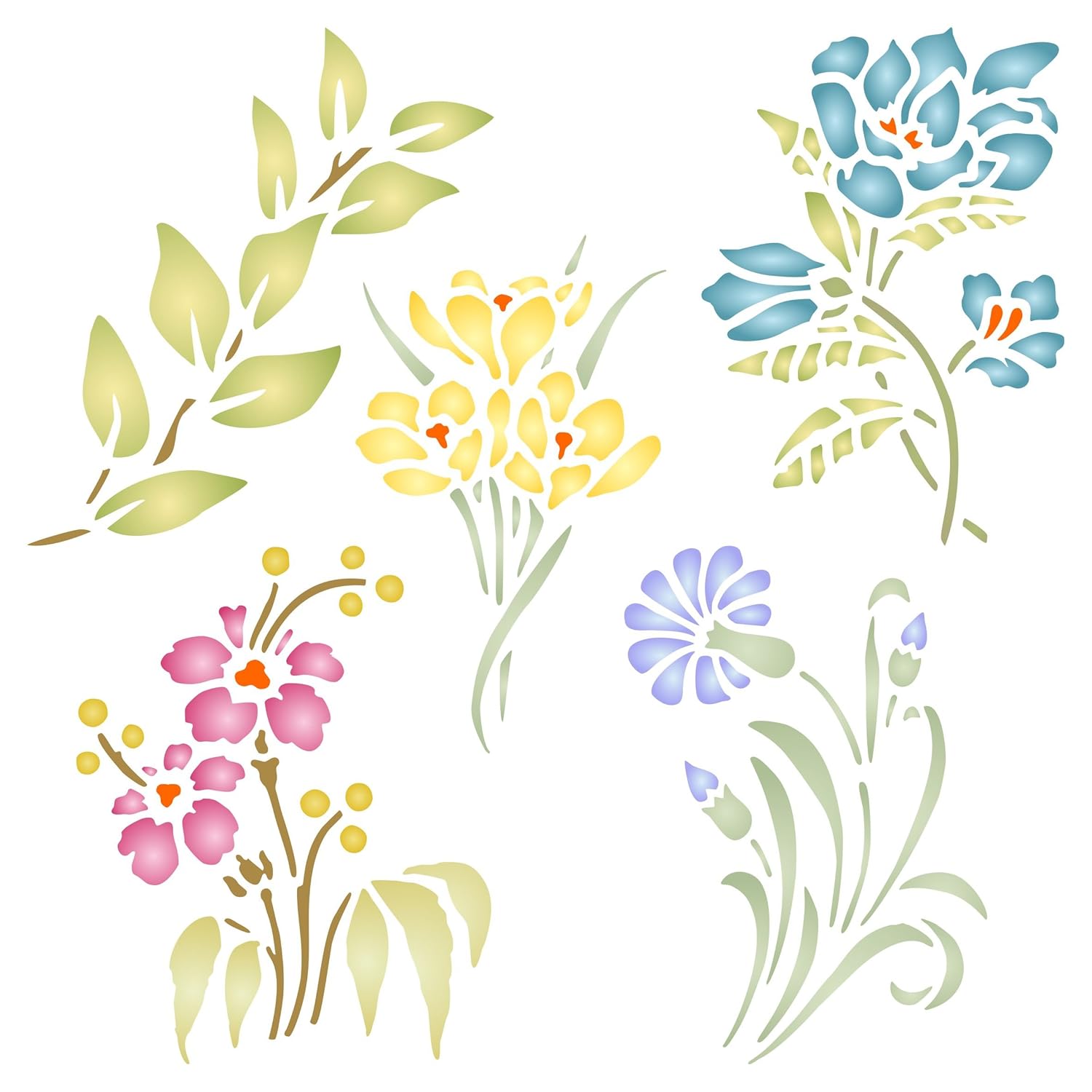 Flower Set Stencil - (size 10.5”w x 10.5”h) Reusable Wall Stencils for Painting - Best Quality Decor Ideas - Use on Walls, Floors, Fabrics, Glass, Wood, and More…