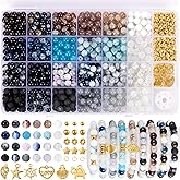 Funtopia 8mm Glass Beads, Neutral Colors Round Marble Loose Beads for Men Women, Jewelry Making Supplies with Spacer Bead and Charms, DIY Bracelets Earrings Necklaces Crafts (24 Colors)