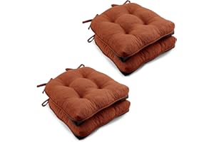 Wellsin Chair Cushions for Dining Chairs 4 Pack, 15.5" X 15.5" Kitchen Chair Cushions with Ties and Non-Slip Backing, Tufted Shredded Memory Foam Kitchen Chair Pads, Orange