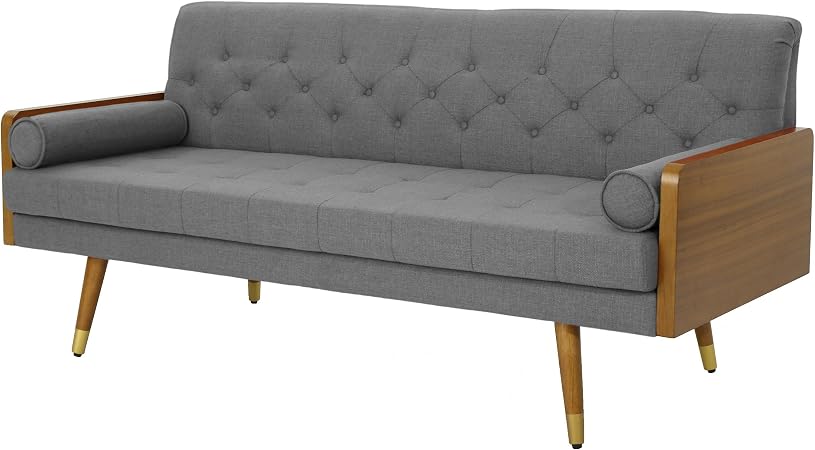 Aidan Mid Century Modern Tufted Fabric Sofa Gray Amazon Co Uk Kitchen Home