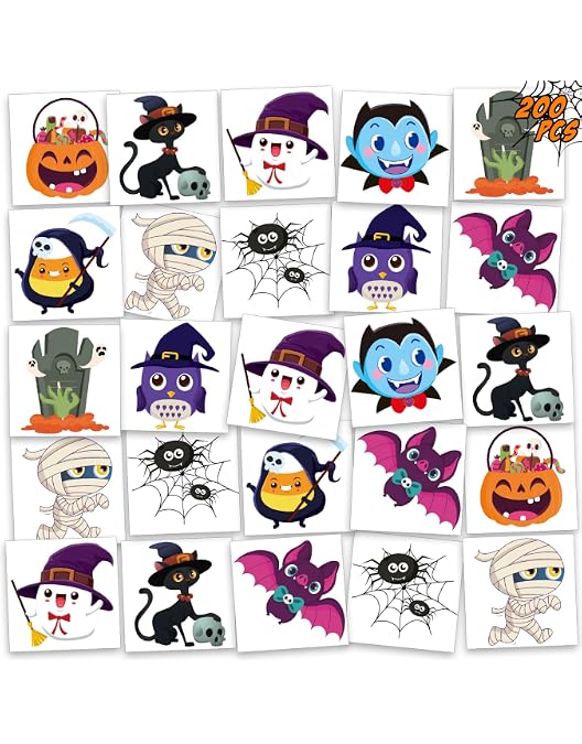 Tatuajes Temporales De Halloween Para Niños - 10 Láminas, Diseños Divertidos, Fáciles De Aplicar