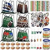Yeepestmi 110Pcs Football Party Favors Drawstring Bags Football Goodie Bag with Mini Ball, Wristband, Slap bracelets, Keychains, Stickers for Football Party Supplies