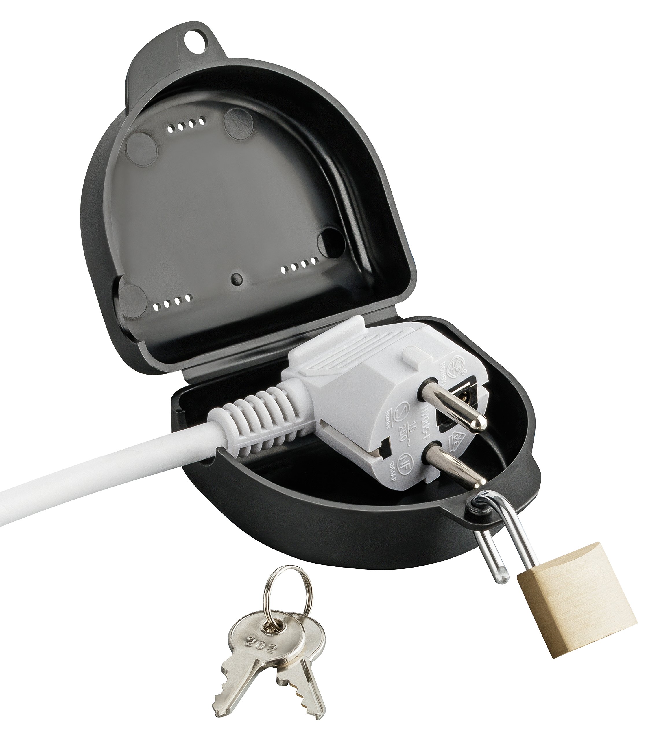 haggiy Plug Lockout Box for Electricians - Electrical Plug Lock Off Device, Padlockable Safety Cover for Large Thick Plugs Heavy Duty Industrial Black