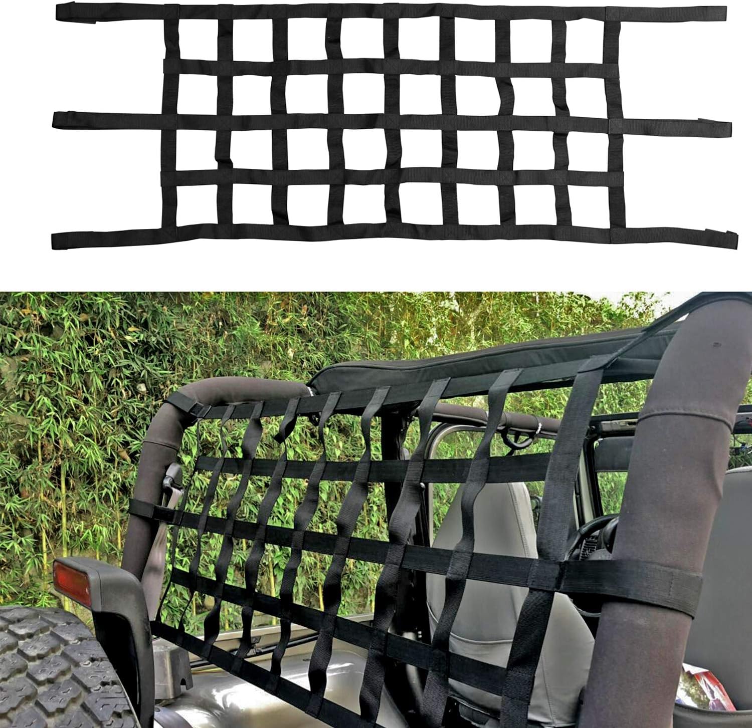 cartaoo Jeep Cargo Net Heavy Duty Industrial Fabric Roof Net for Jeep Wrangler TJ (1997-2006) JK (2007-2017) JL 2018