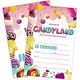 UIBOVA Candy Birthday Invitations, Pink Sweet Candy Party Invitations for Girls Boys, 20 Pack Invite Cards with Envelopes for Kids, Birthday Party Decorations Favor Supplies, 4x6-E32