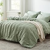 Zzlpp Queen Comforter Set 7 Pieces, Sage Green Seersucker Bed in a Bag with Comforter and Sheets, All Season Bedding Sets with 1 Comforter, 2 Pillow Shams, 2 Pillowcases, 1 Flat Sheet