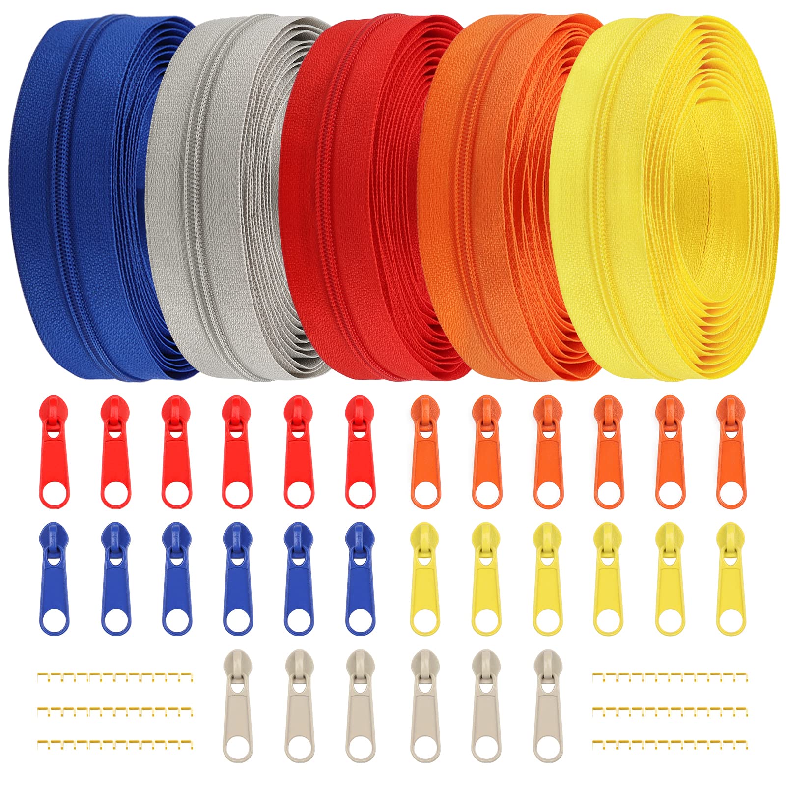 DOITEM 2.8 mm Zippers 14 m Nylon Endless Zip Set with Slider and Zip for Sewing and Crafts – 5 Colors