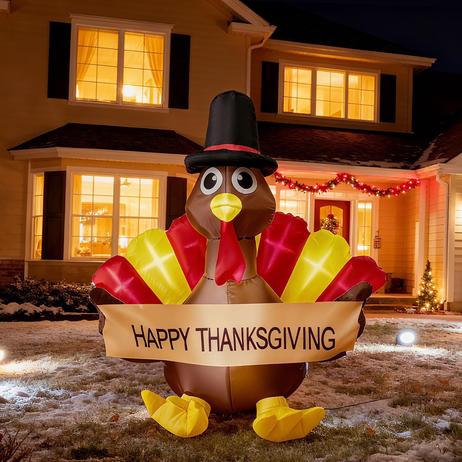 Photo 1 of 4 FT Thanksgiving Inflatables Turkey Decoration, Thanksgiving Blow up Turkey Decor with Built-in LED Lights for Outdoor Lawn Yard Decoration