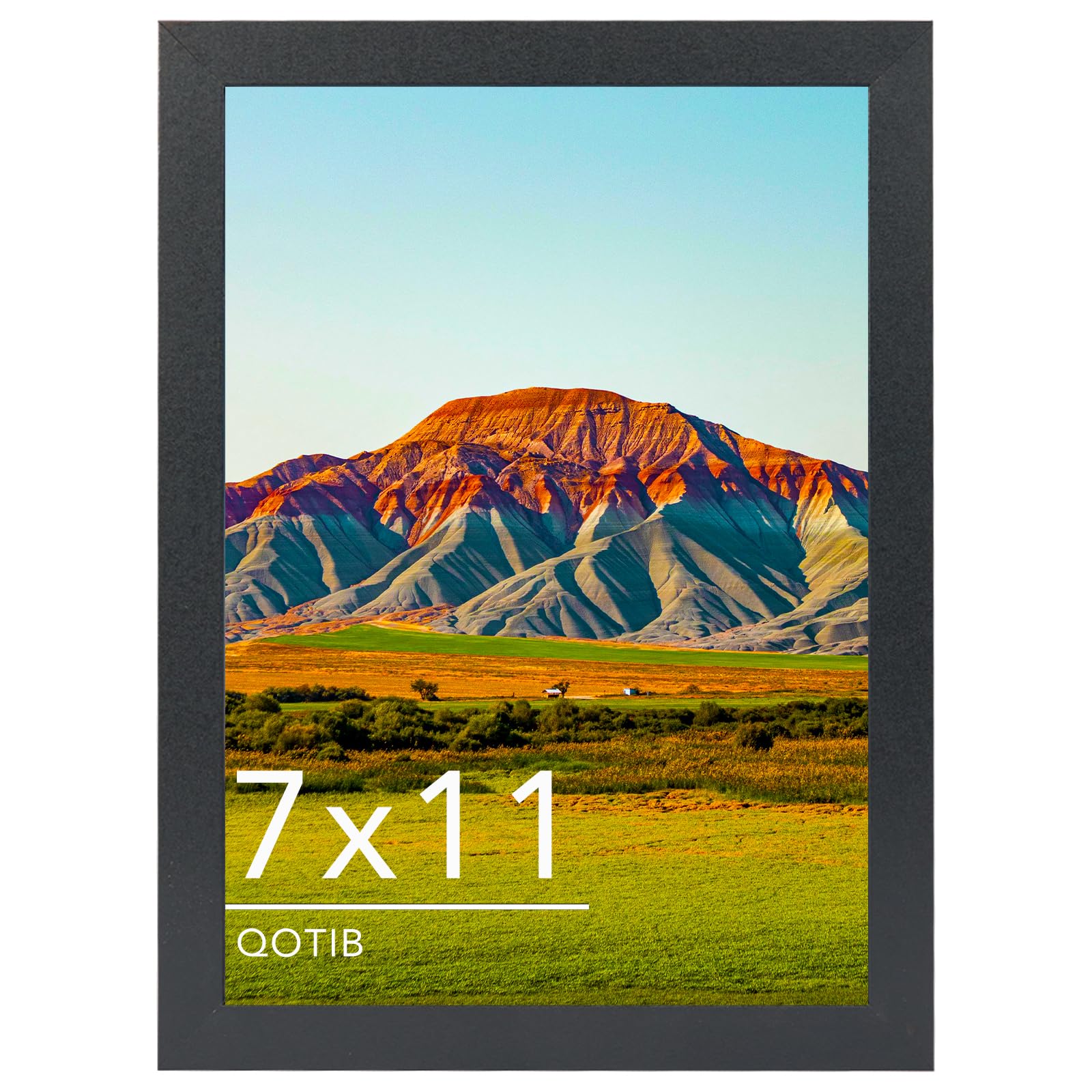 Photo 1 of QOTIB 7x11 Picture Frame Black for Wall Mounting or Tabletop, Wood 7 x 11 Frame Photo Frame for Wall Hanging Horizontally or Vertically, Black, 1 Pack