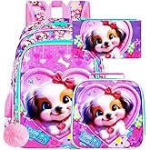 3PCS Girls Backpack, Kids Water Resistant Heart Bookbag Set with Lunch Box, Cute Kids School Bag for Preschool Toddler