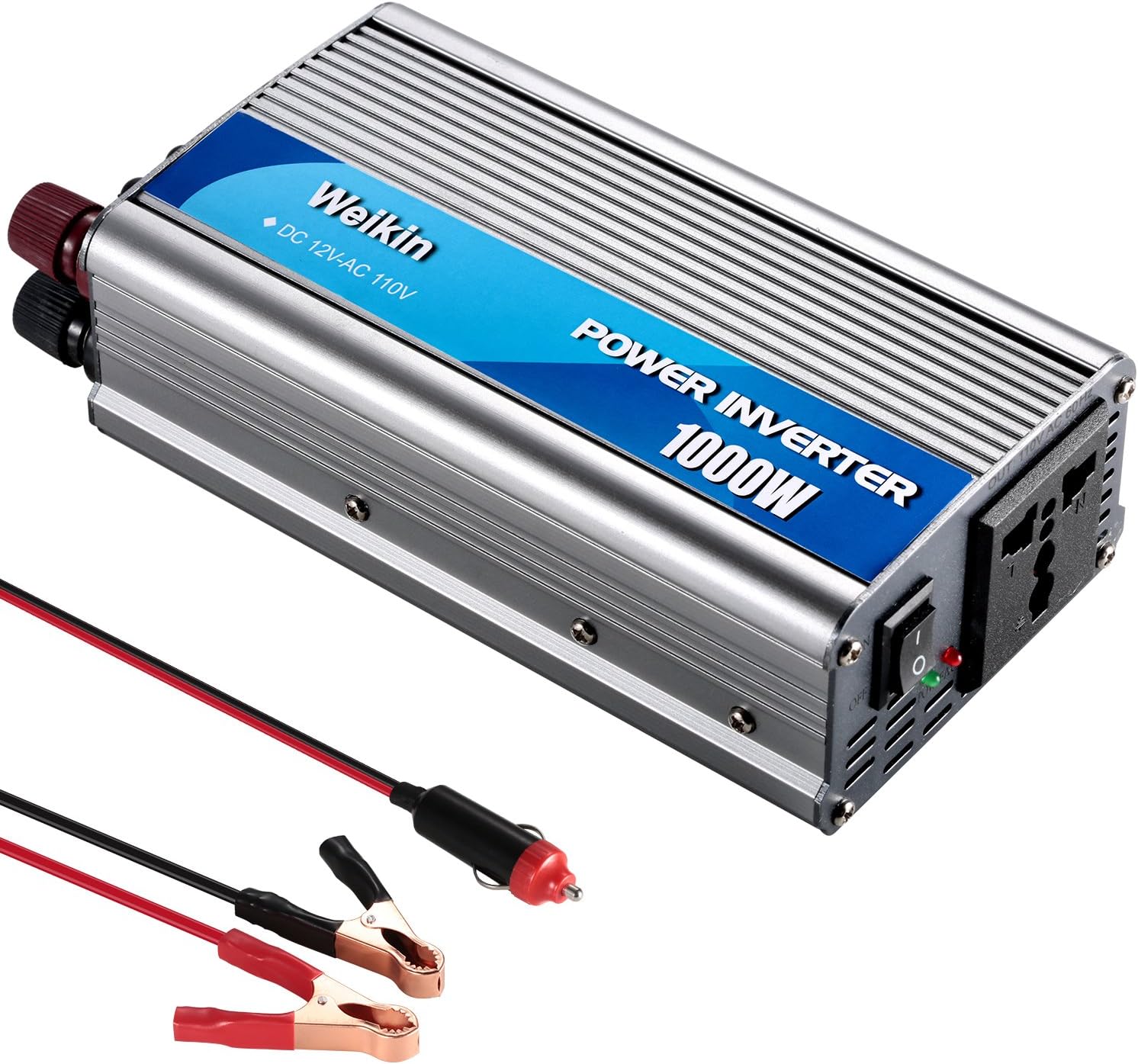 Weikin Power Inverter DC 12V to AC 110 Volts,Converter with Universal Socket, for Cars and Home Emergency