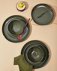 Pokini 16 Piece Double Bowl Dinnerware Sets with