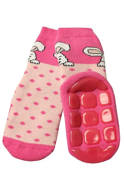 Weri Spezials Baby und Kinder Voll-ABS Socke Hase+Punkte Motiv in Rosa