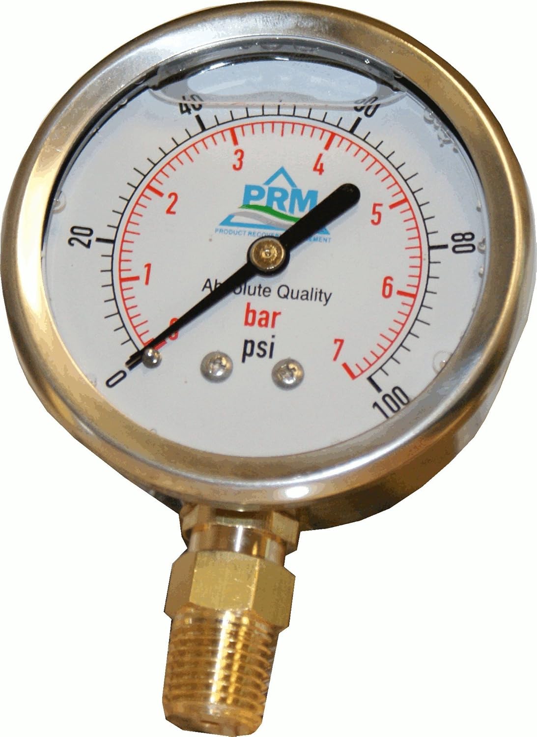 2.5" Pressure Gauge; 0100 PSI; 1/4" NPT Bottom Connect (Brass); SS