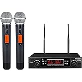 innopow 200-Channel Wireless Microphones System, Dual UHF Metal Cordless Mic Set, Auto Scan, Long Range 200-240Ft,16 Hours Use for Karaoke Singing, Church, 2022 Version(WM333)