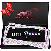 Bling License Plate Frames 2 Pack - Stainless Steel Colorful Rhinestones Car Accessories with 1200 Crystals, Universal Fit Decorative Diamond Plate Covers for Women Men All Cars