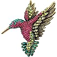 SELOVO Antique Gold Tone Bird Hummingbird Multi Color Austrian Crystal Pin Brooch
