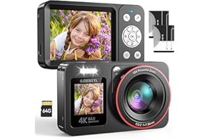 DEATTI Digital Camera FHD 4K 64MP with Dual Screens 64GB SD Card 2 Batteries,18X Zoom,Anti Shake Portable Rechargeable Selfie Camera for Teens Boys Girls Kids