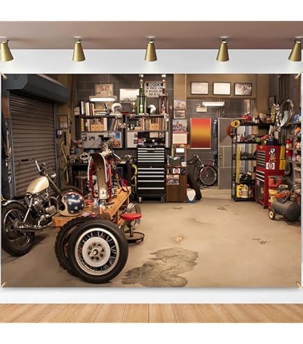BELECO 7x5ft Garage Photography Backdrop - Brick Wall Workshop Background For Car Theme Photos