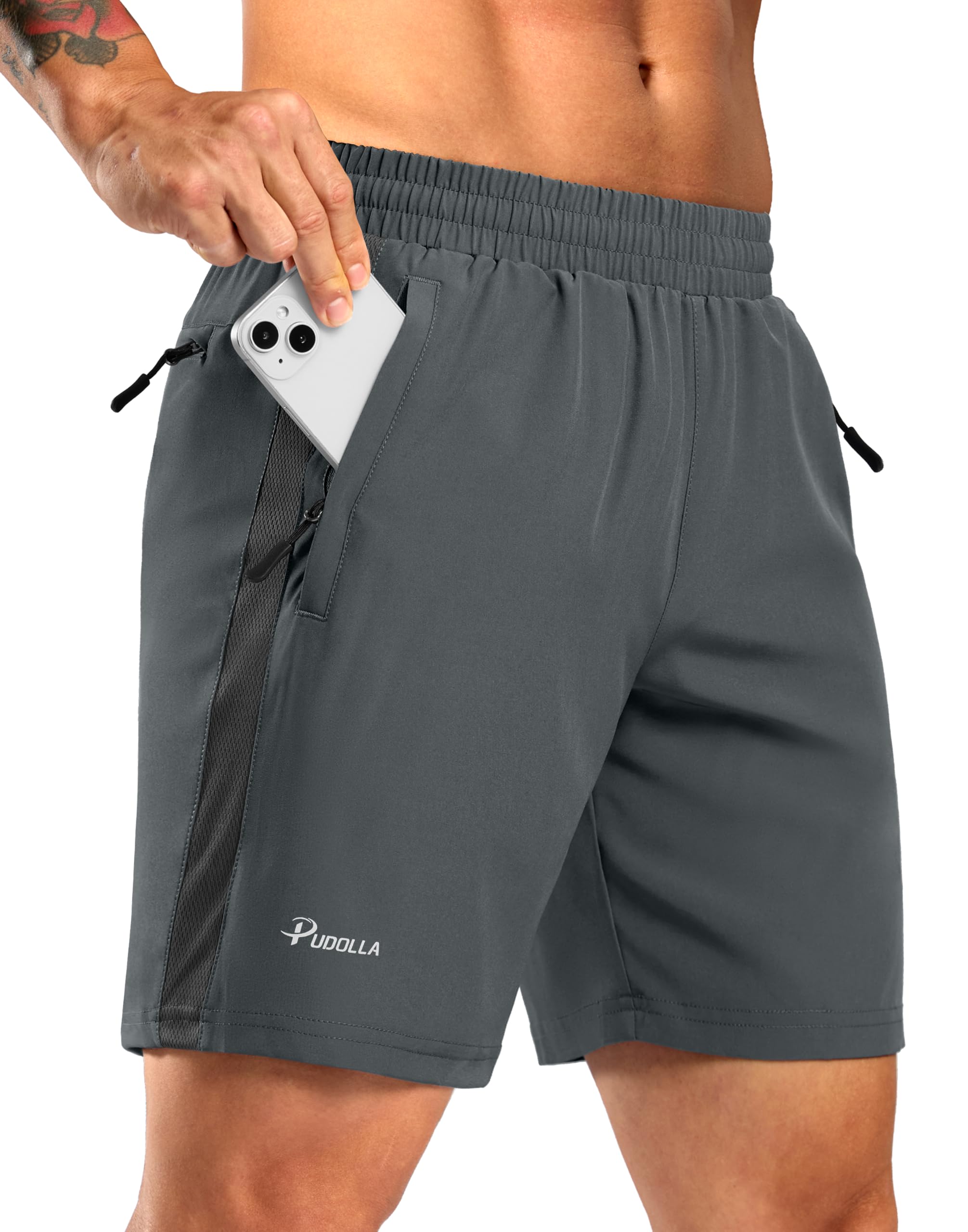 Pudolla Men's Running Athletic Shorts with 3 Zipper
