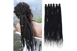 Leeven Black Synthetic Dreadlock Extensions 18 Inch 0.6 cm Width Thin SE Dreads 20 Strands Handmade Reggae Style Loc Extensions Hippie Crochet Hair for Women Men