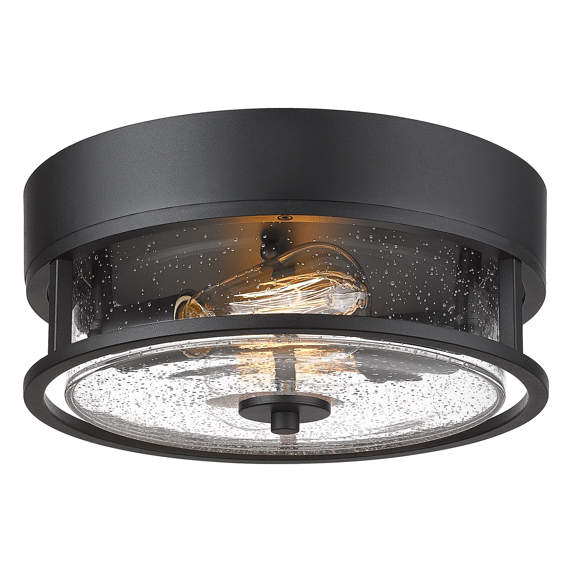Photo 1 of Black Flush Mount Ceiling Light, HWH Industrial Close to Ceiling Light Fixture with Seeded Glass Shade, 12'' Light Fixture Ceiling for Hallway, Farmhouse, Foyer, Laundry, Matte Black, 5HWY65F BK