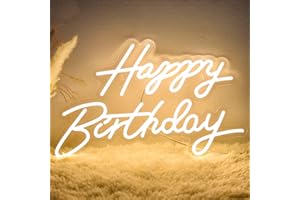DENGDUODUO Happy Birthday Neon Sign for Wall Decor, LED Happy Birthday Light Up Sign, USB Powered Dimmable Neon Light for Birthday Party Decorations Backdrop, Warm White