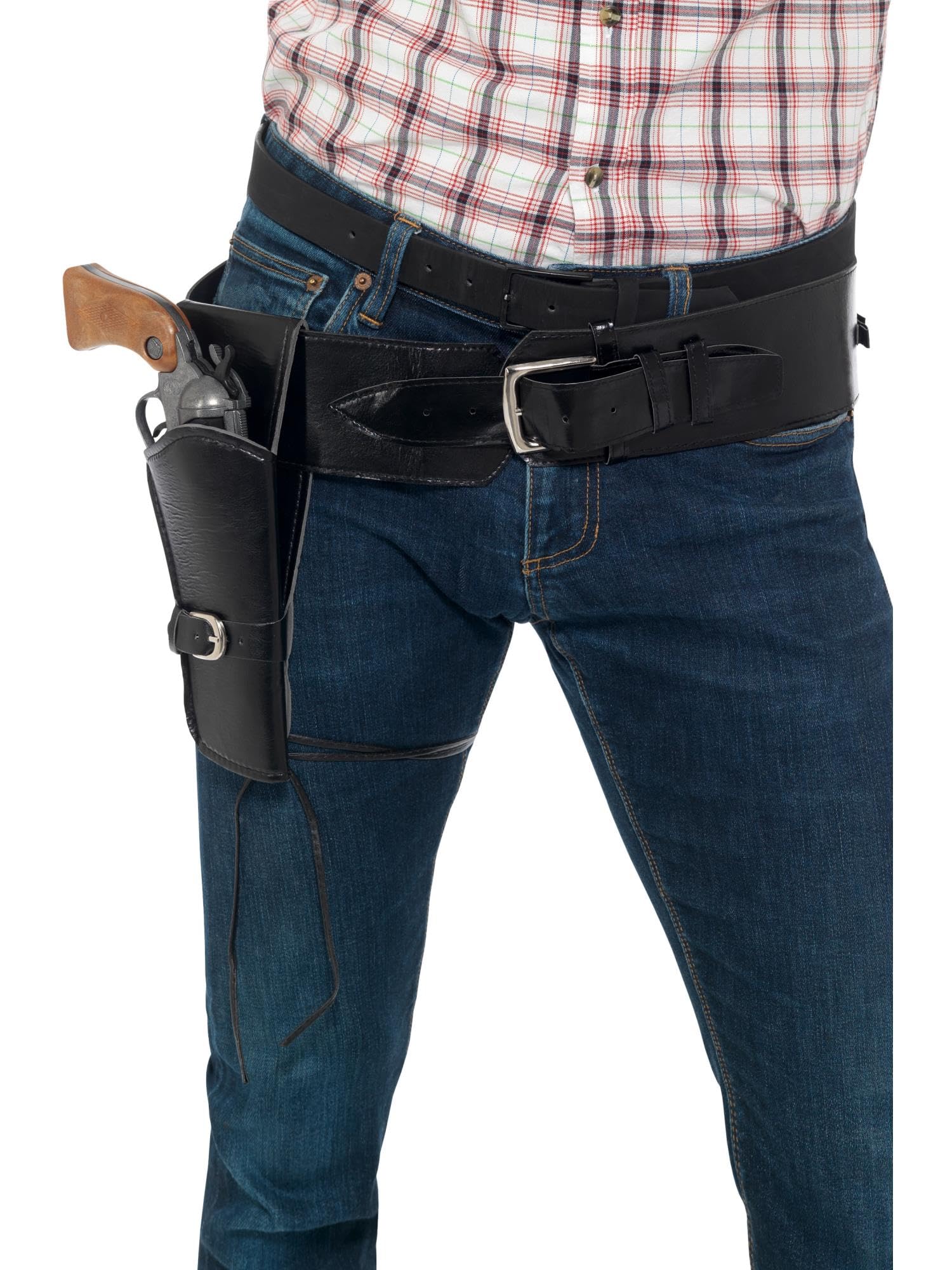 Smiffys Adult Faux Leather Single Holster with Belt, Black , Cowboys and Indians Fancy Dress, Adult Dress Up Accessories Halloween