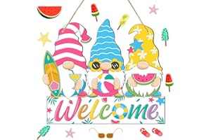 PANELEE Summer Welcome Sign Wooden Beach Gnomes Hanging Sign Hawaii Door Sign with Ropes Hanging Decoration with Watermelon for Swimming Pool Front Door Porch Farmhouse Outdoor Home Decor (Hawaii Gnome)