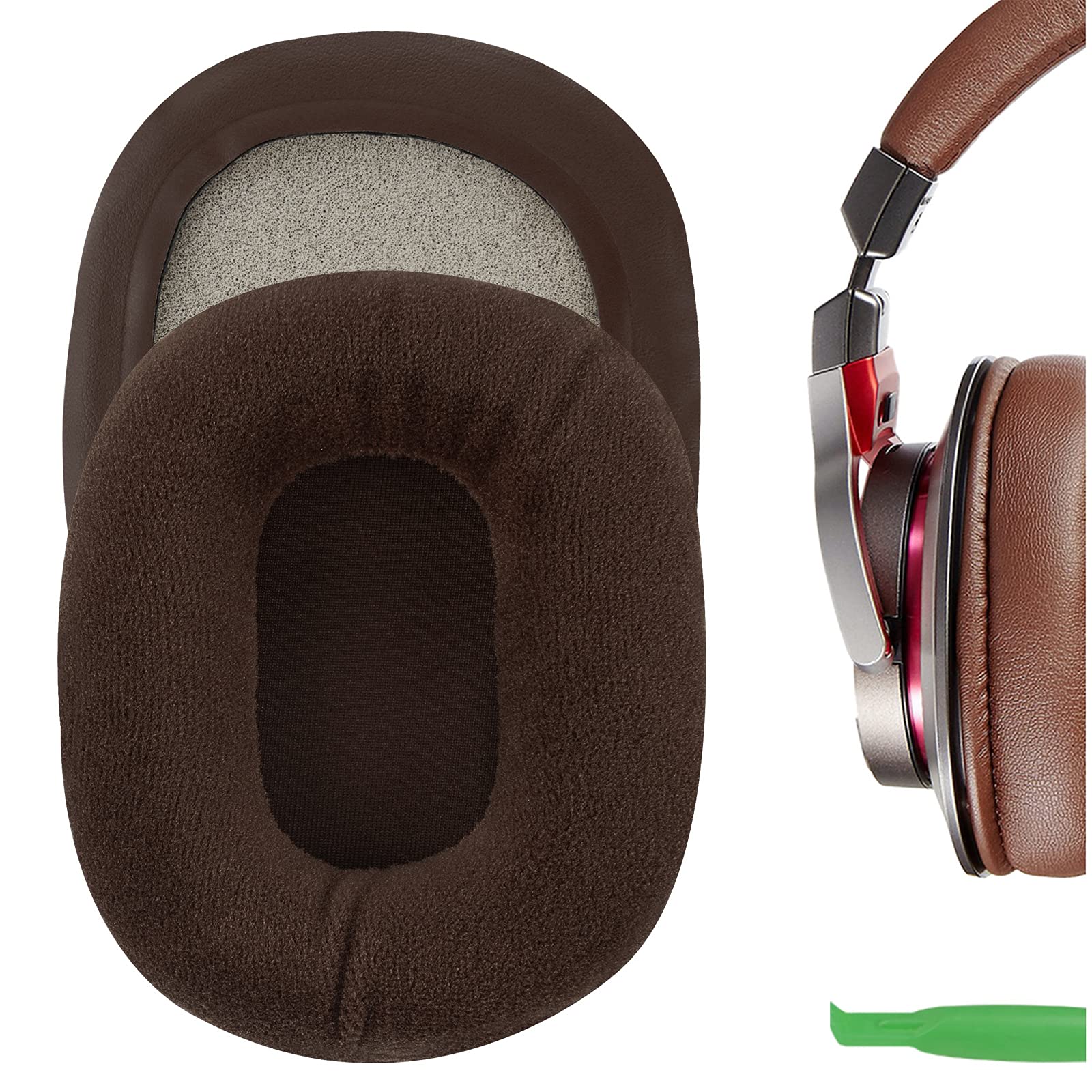 Geekria Comfort Velour Replacement Ear Pads for Audio Technica ATH M50X, M50XBT, M50xBT2, M60X, M45, M35, M30, M20, ATH-MSR7 Headphones, Ear Cushions (Brown)