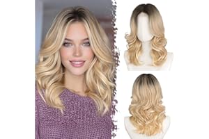BARSDAR Short Wavy Layered Blonde Ombre Wig - Shoulder Length Wavy Ombre Blonde Wigs for Women - Short Body Wave Layered Wig 