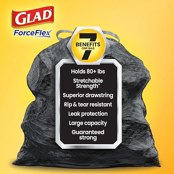 GLAD LARGE 30 GALLON TRASH BAGS, CLOROX MOUNTAIN AIR HEAVY DUTY GARBAGE BAGS, FORCEFLEX WITH DRAWSTRING, 50 COUNT (PACKAGING MAY VARY)