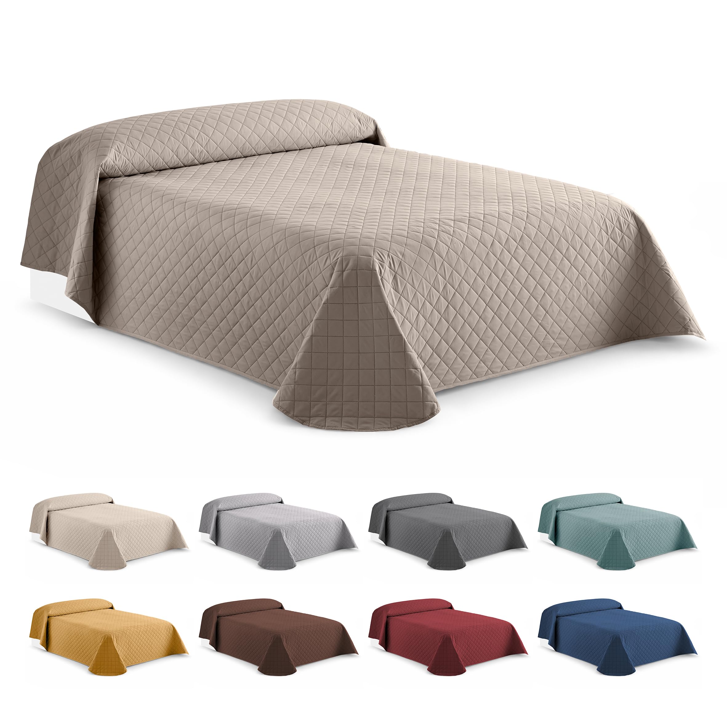 Easycosy - Bedspread Throw, Quilted Comforter sofa bed Cover. Superking reversible ultrasonic microfiber 270x270 cm. Ivory/Beige