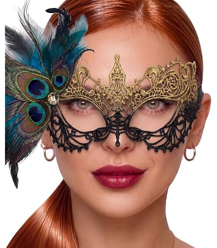 Amazon.com: Tgirls Black Masquerade Mask for Women Rhinestone Lace