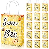 Loccmat 16 Honey Bee Gift Bags with Handles,Party Favor Bags,Sweet As Can Bee Honey Gift bag,Paper Candy Goodie Treat Bag for Birthday,Baby Shower Party Supplies(5.9 x 8.3 x 3.1 Inch, Yellow)