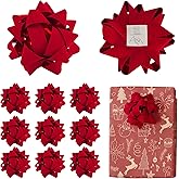 LiBongTa 4.5 Inch Red Velvet Ribbon Gift Bow Decorative Bows, Premade Valentine Bows for Gift Wrapping Self Adhesive, Wrapping Bows for Presents, Party Favor, Holiday, Wedding, Birthday-12 Counts