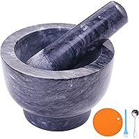 Aisiming Mortar and Pestle Set Polished Natural Marble Guacamole Molcajete Bowl, Spices Grinder with Silicone Pad, Stainless