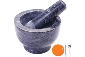 Aisiming Mortar and Pestle Set Polished Natural Marble Guacamole Molcajete Bowl, Spices Grinder with Silicone Pad, Stainless 
