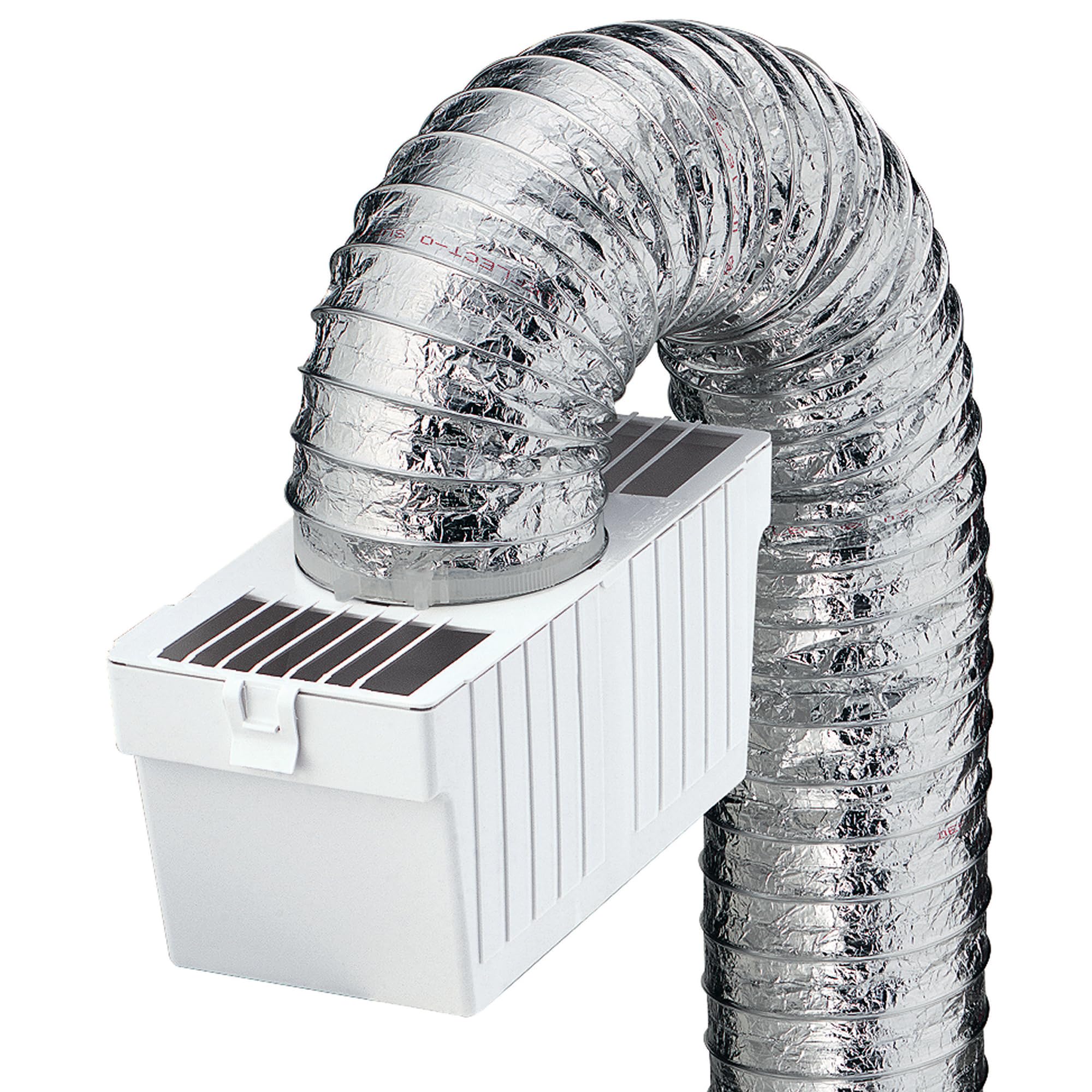 Deflecto LTF Indoor Dryer Vent Lint Trap Kit – Energy-Efficient Venting Solution with Supurr-Flex Flexible Duct, Plastic Lint Reservoir and Secure Clamps for Electric Dryers |Pack of 1 - White/Silver