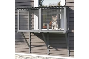 TIMHAKA Cat Catio, Cat Window Perch for Large Indoor Cats - for Sunbathing, Napping & Overlooking, Wooden Window Hammock for Safely Enjoying The Outdoor Sights Scents and Sounds