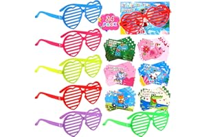 GIFTINBOX 24 Pcs Kids Valentines Day Cards with Heart Shaped Shutter Shade Glasses, Heart Glasses Valentines Day Gifts for Kids Classroom, Valentines for Kids Classroom Prize Supplies Valentines Party Favor…