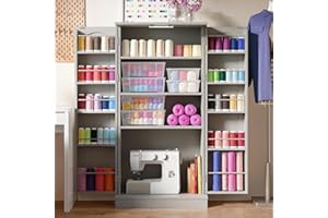 NEWOWNDS 50" Craft Storage Cabinet with LED Lights​​ – Adjustable Shelves Sewing Organizer, Multi-Purpose Sewing Cabinet for 