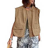Shebote Womens Casual Zip Up Cargo Vest Top Oversized Lightweight Ruched Hem Sleeveless Blazer Jackets Vest Tops