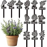 Whaline 24Pcs Herb Plant Label Signs 12 Styles Garden Herb Markers Waterproof Black Acrylic Plant Stake Tags with Names for Nursery Indoor Outdoor Garden Decor