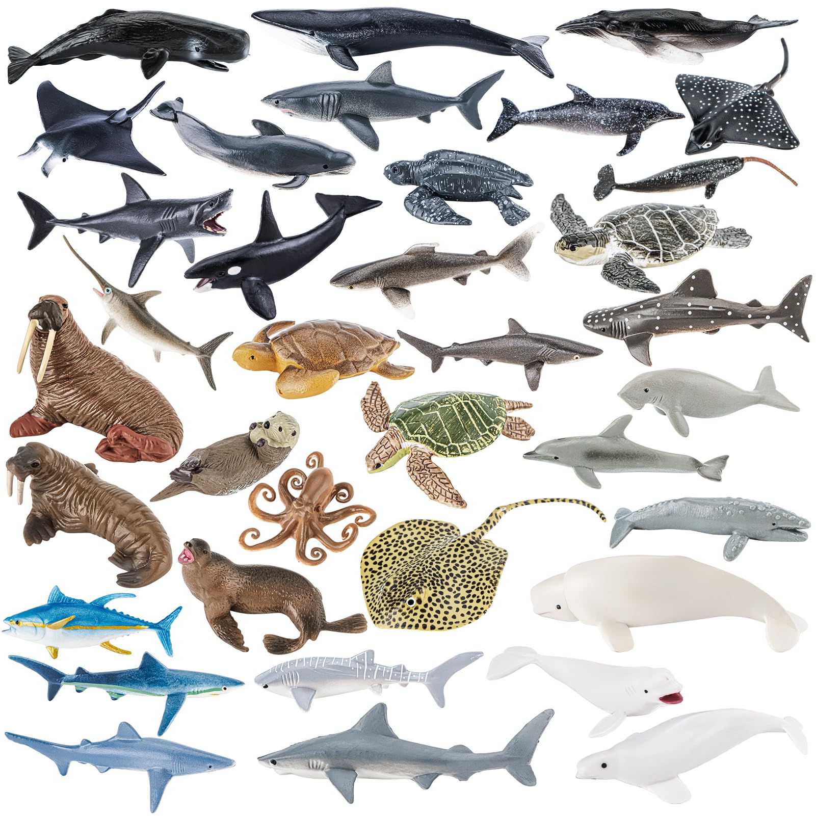 Photo 1 of THINKBAY 36PCS Sea Animal Toys with Shark, Whale, Octopus & Other Ocean Animal FigurinesToys for Kids, Ocean Theme Cake Toppers Party Favors Birthday Gift for Boys Girls