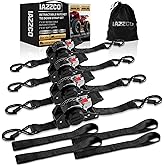 IAZZCO 10FT Retractable Ratchet Straps(4-Pack) - 1 Inch (1800 LB Break Strength) Heavy Duty Self Retracting Ratchet Straps with Soft Loops & Storage Bag for Household, Motorcycle, Truck, ATV(Black)