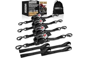 IAZZCO Retractable Ratchet Tie Down Straps - 1 Inch x 10 Feet (1800 LB Break Strength) Heavy Duty Self Retracting Ratchet Straps, for Trucks/ATV/Motorcycle/Cargo/Household（Black/4 Pack）